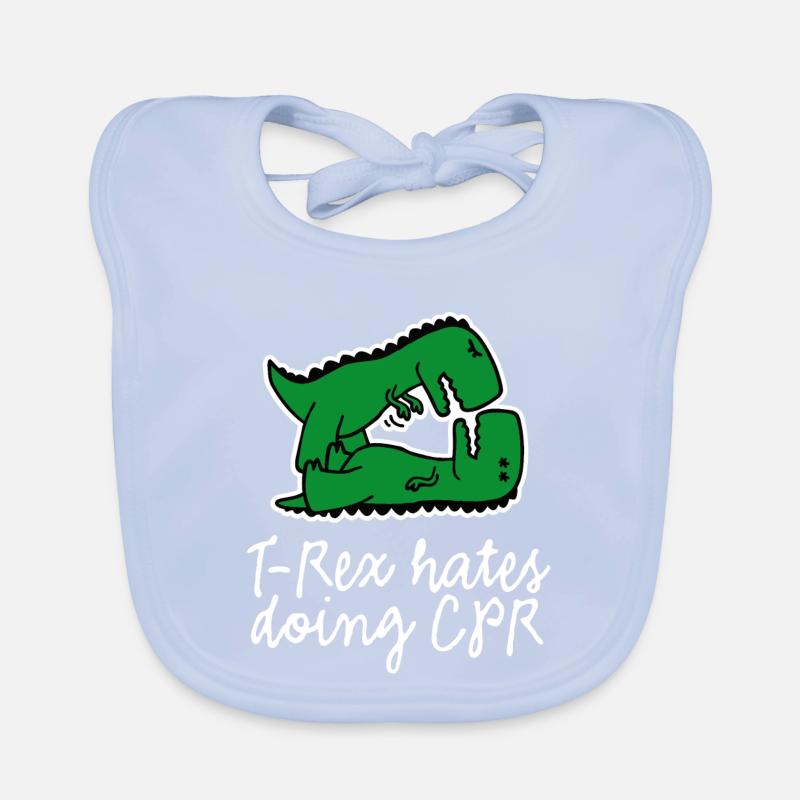T-Rex hates doing CPR first aid nurse Organic Baby Bibs