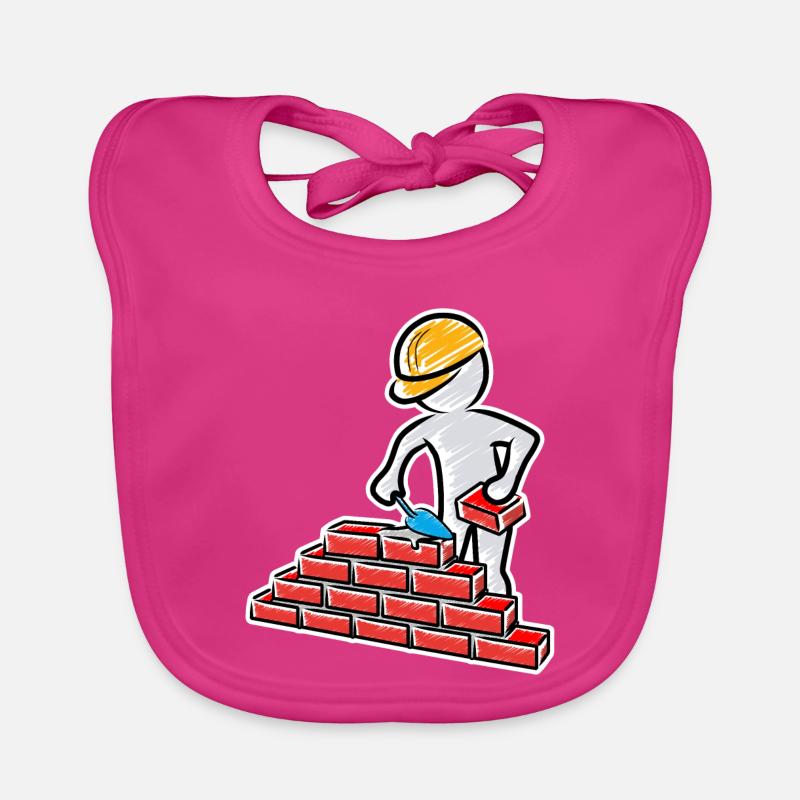 Construction worker with trowel, mortar and wall Organic Baby Bibs