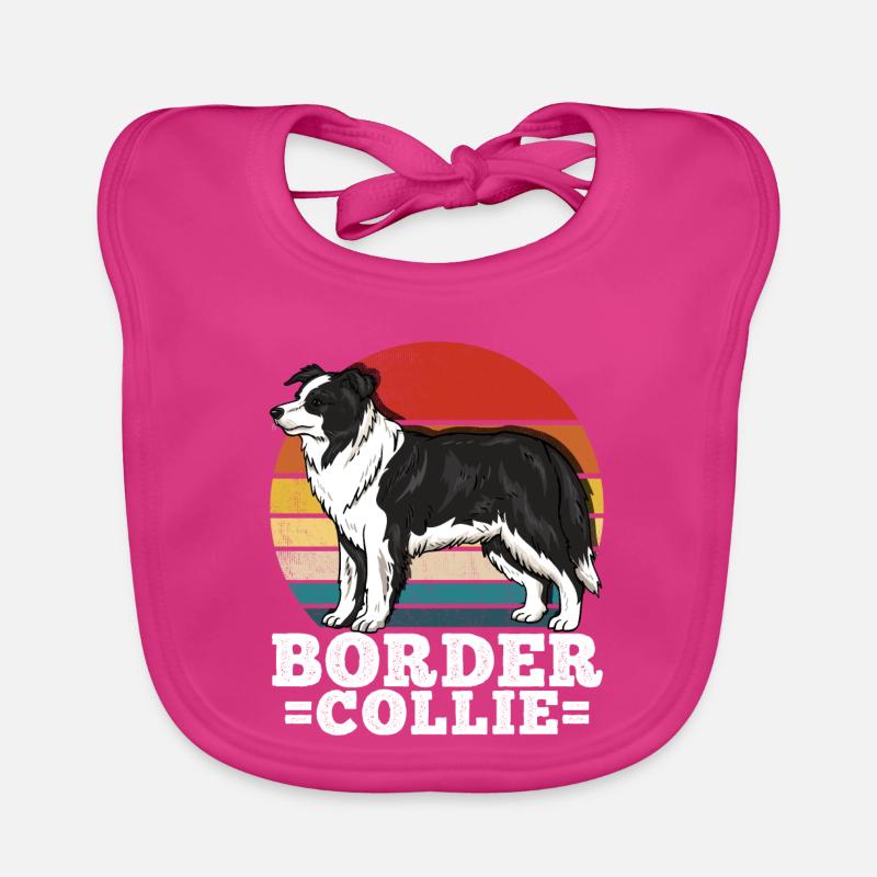 Border Collie Rétro - Bavoir bio Bébé - fuchsia