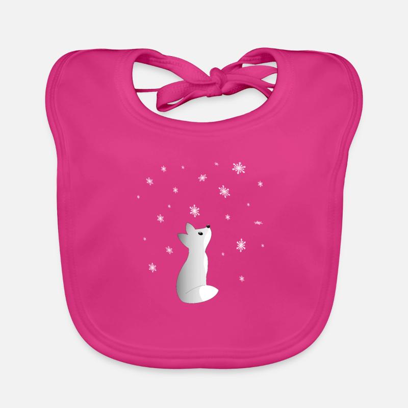 Ein Süßer Schneefuchs Beobachtet Schneeflocken - Baby Bio-Lätzchen - Fuchsia