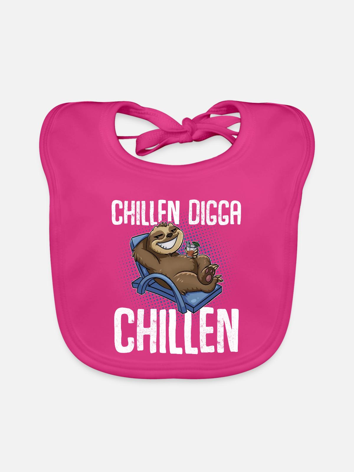 Chillen Digga Chillen Faultier - Baby Bio-Lätzchen - Fuchsia - Vorne