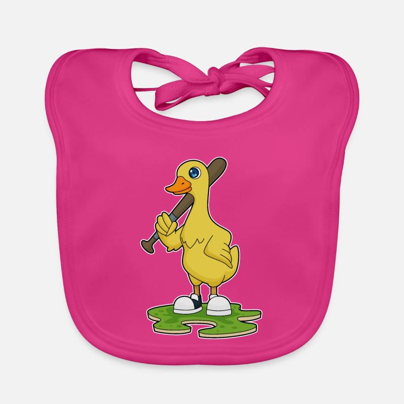 Canard jouant au baseball avec une batte de baseball - Bavoir bio Bébé - fuchsia