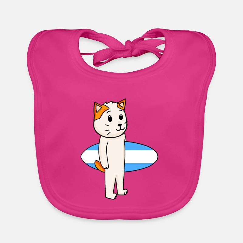Surfboard Cat Japanese Bobtail Surfing Gift Organic Baby Bibs