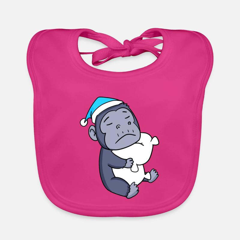 Gorilla with pillow and sleeping cap Organic Baby Bibs