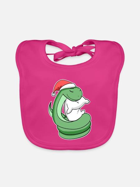 Snake Christmas Sleep Sleep Sleep Sleep - Organic Baby Bibs - fuchsia - Front