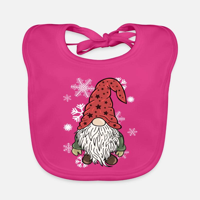 Gnome Elfes de Noël Flocons de neige - Bavoir bio Bébé - fuchsia