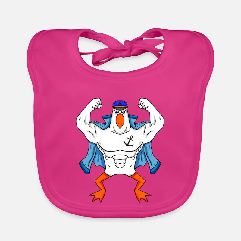 Muskelöse Seemöwe mit Anker Tattoo Möwe Geschenk Baby Bio-Lätzchen
