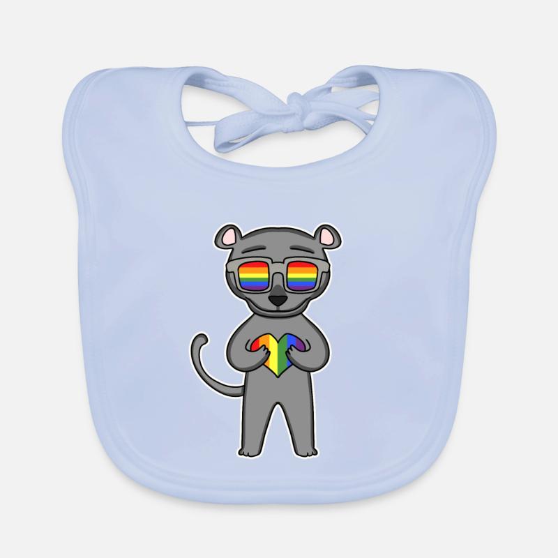 Regenbogen - Schwarzer Panther mit Brille und Herz Baby Bio-Lätzchen