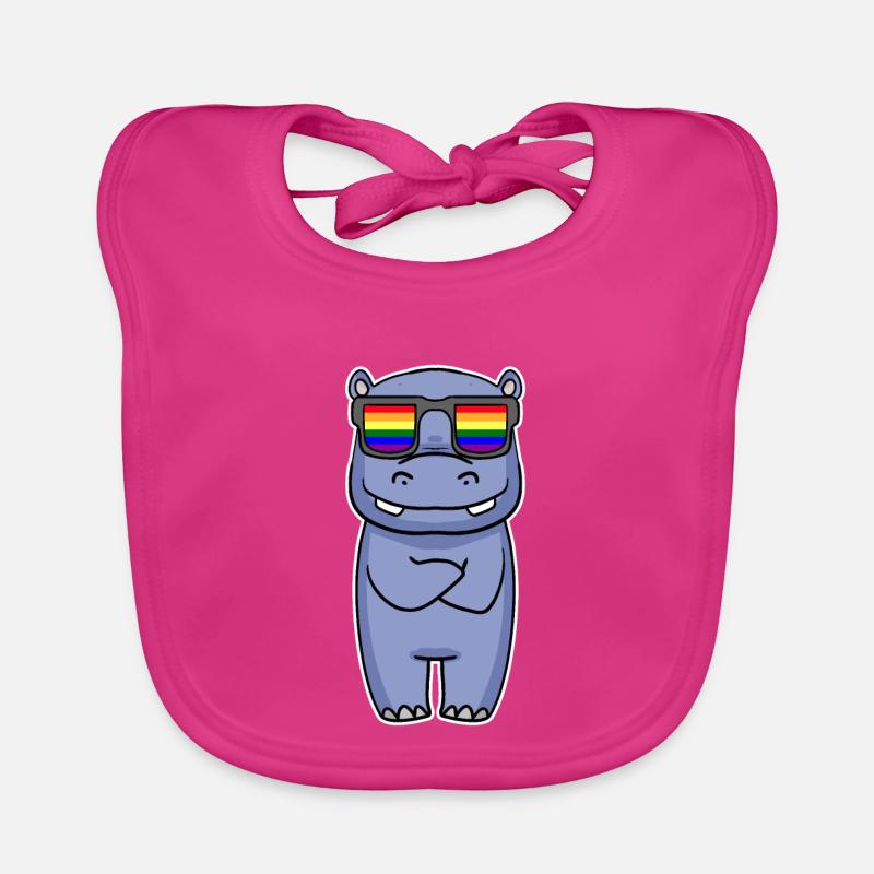 Regenbogen - Nilpferd mit Brille Baby Bio-Lätzchen