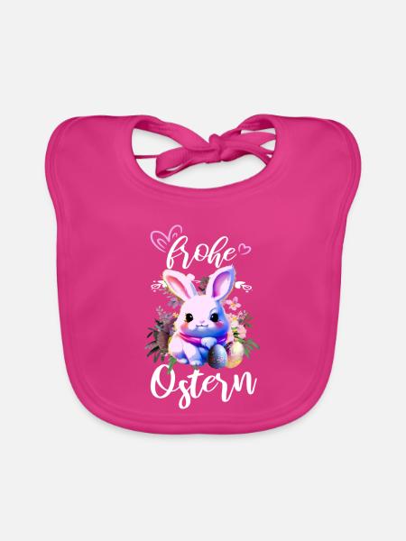 Floraler süßer Osterhase Frohe Ostern - Baby Bio-Lätzchen - Fuchsia