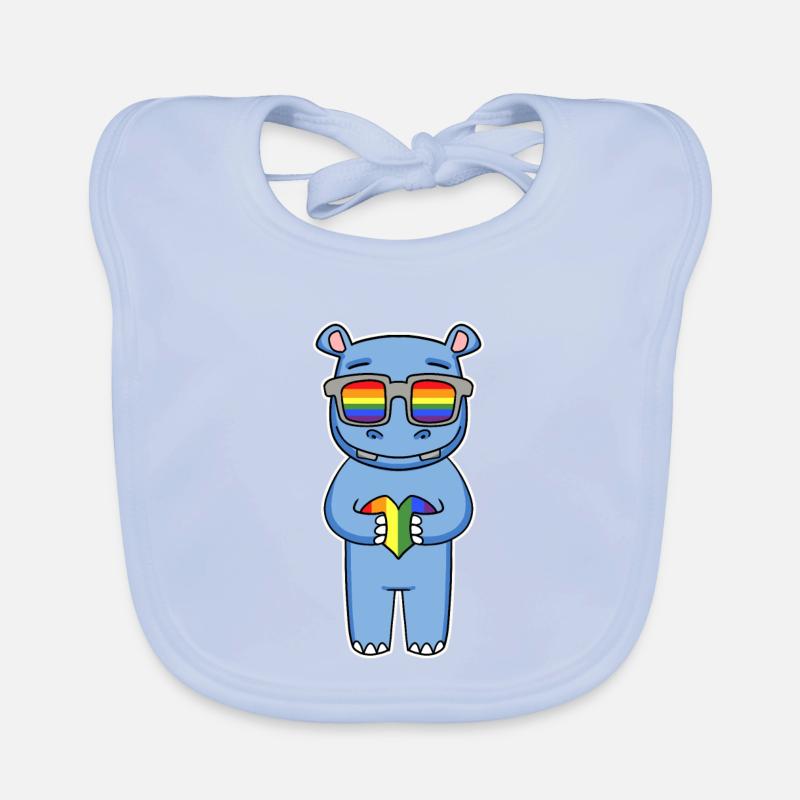 Regenbogen - Nilpferd mit Brille und Herz Baby Bio-Lätzchen