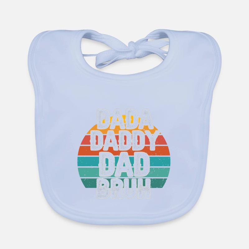 Retro 70s Design with Dada Dad Bruh Lettering Organic Baby Bibs