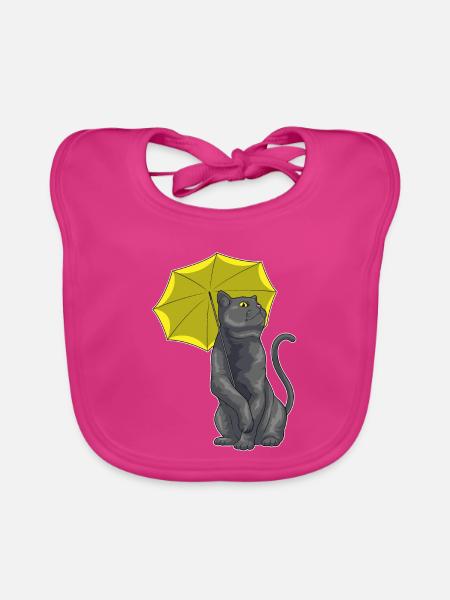 Katze Regenschirm - Baby Bio-Lätzchen - Fuchsia