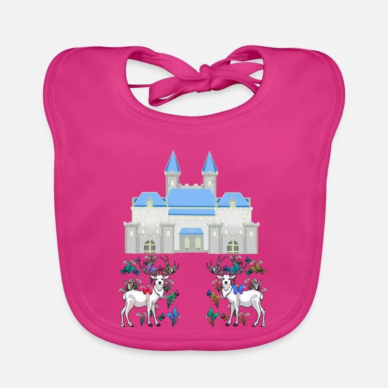 Schloss Märchen Hirsche Schmetterlinge Frühling - Baby Bio-Lätzchen - Fuchsia