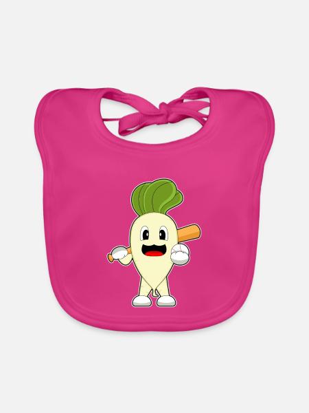 Radieschen Baseball Baseballschläger - Baby Bio-Lätzchen - Fuchsia - Vorne