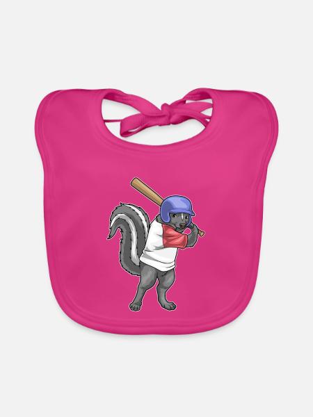 Stinktier Baseball Baseballschläger - Baby Bio-Lätzchen - Fuchsia