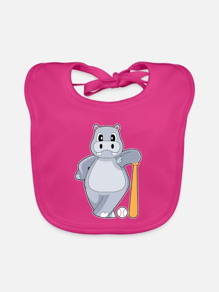 Nilpferd Baseball Baseballschläger - Baby Bio-Lätzchen - Fuchsia