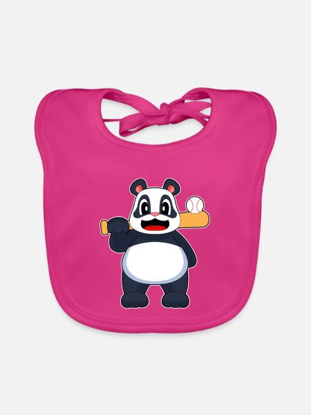 Panda Baseball Baseballschläger - Baby Bio-Lätzchen - Fuchsia