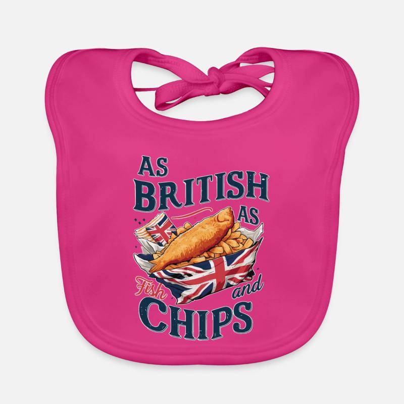British Pride Fish and Chips Union Jack Design - Bavoir bio Bébé - fuchsia