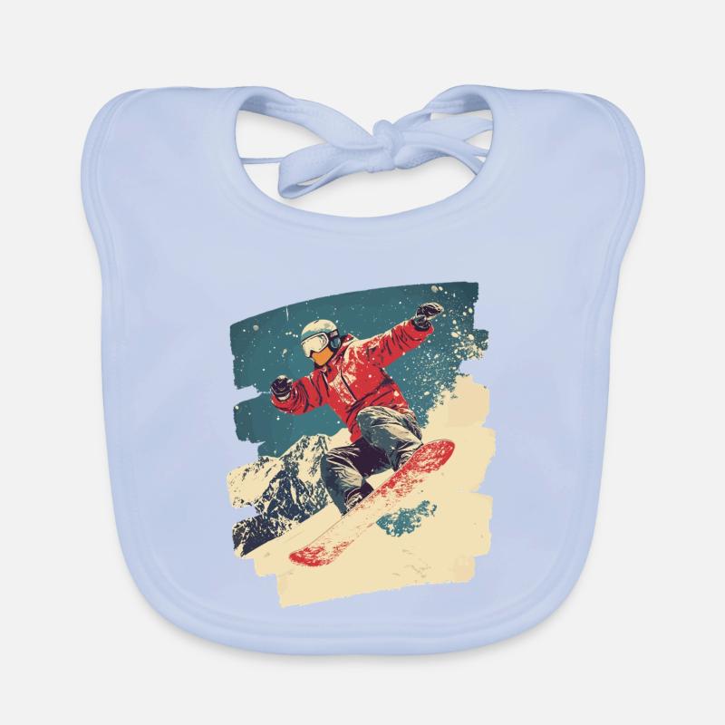 Snowboarder powder snow Organic Baby Bibs