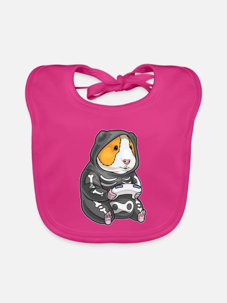 Guinea Pig Halloween Gamer - Organic Baby Bibs - fuchsia - Front