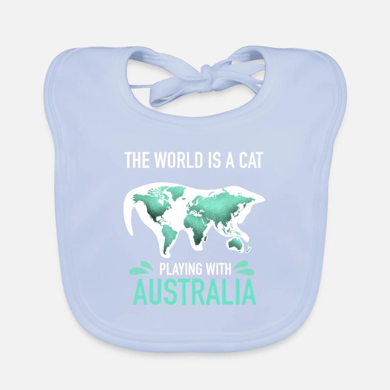 World Map Cat playing With Australia Organic Baby Bibs
