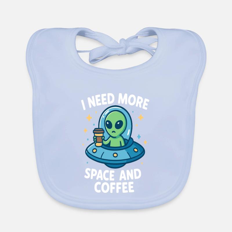 Space alien with coffee cup and message Organic Baby Bibs