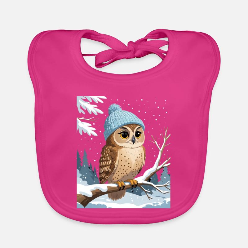 Chouette avec un chapeau d'hiver dans la forêt enneigée Bavoir bio Bébé