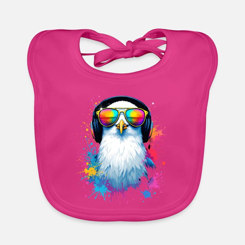 Bunte Möwe Vogel mit Kopfhörer Sonnenbrille Baby Bio-Lätzchen
