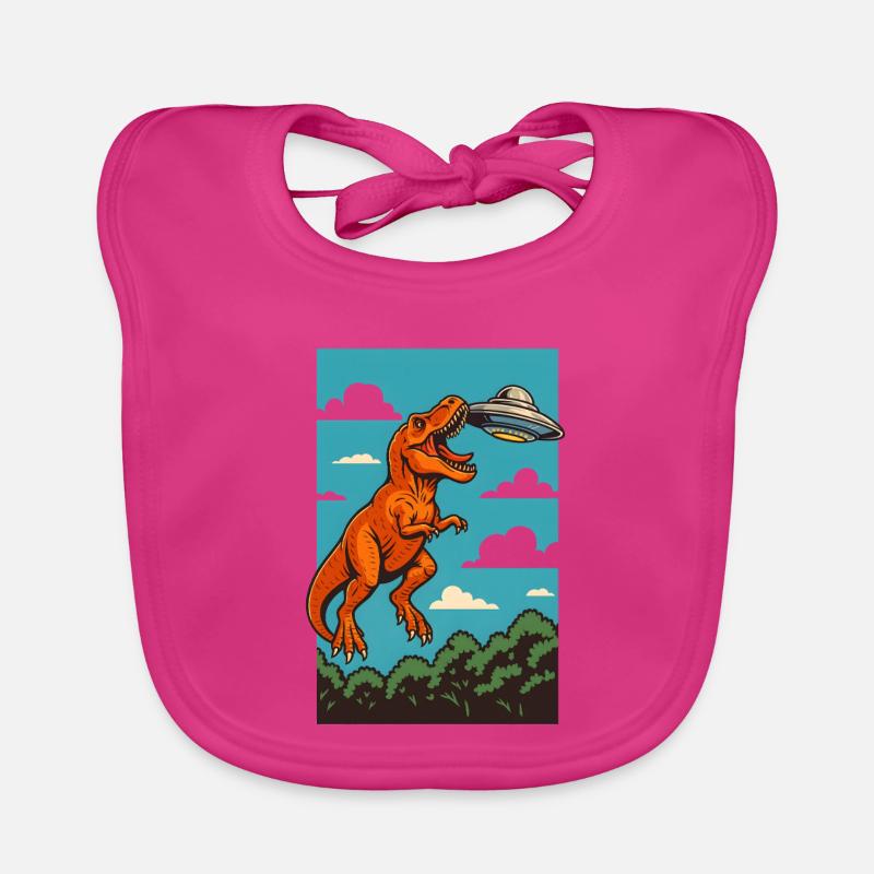 T Rex Fängt Ufo Sky Encounter - Baby Bio-Lätzchen - Fuchsia