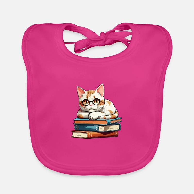 Lese Kätzchen auf Büchern mit Brille Baby Bio-Lätzchen