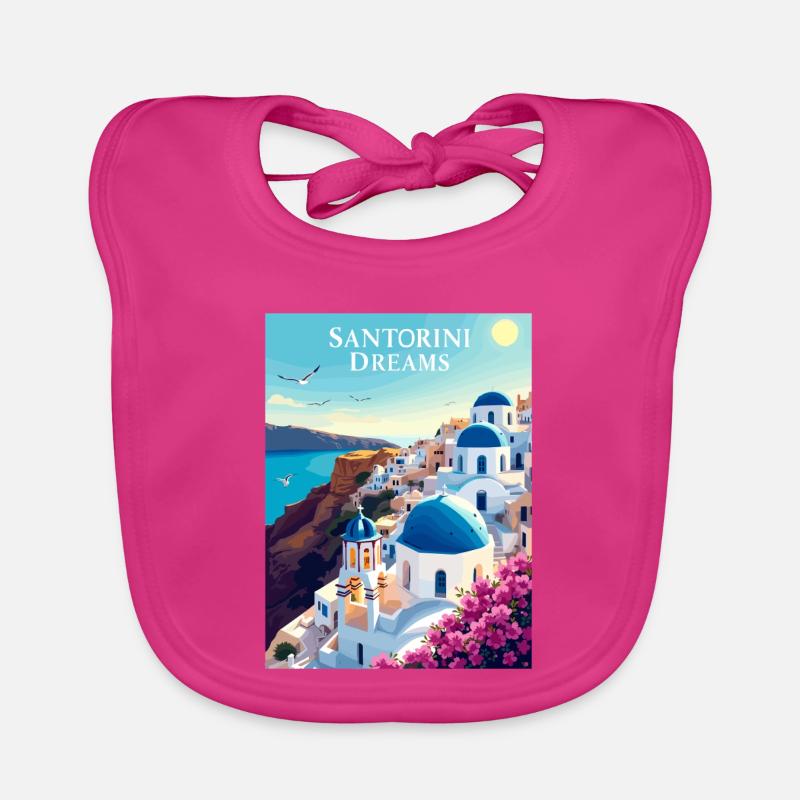 Rêves de Santorin - Bavoir bio Bébé - fuchsia