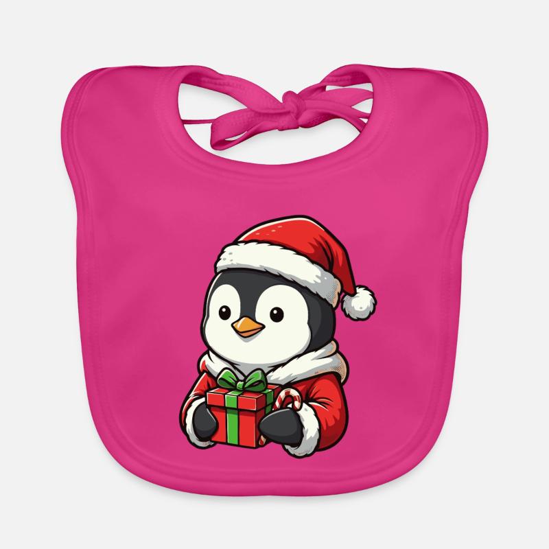 Pingouin câlin avec chapeau de Père Noël Bavoir bio Bébé
