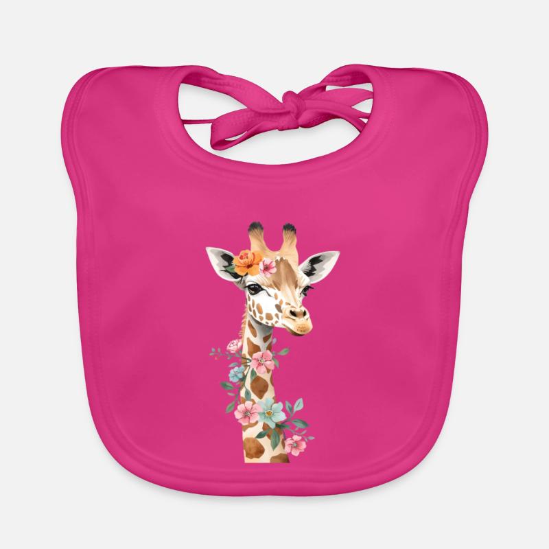 Giraffe with flower crown Organic Baby Bibs