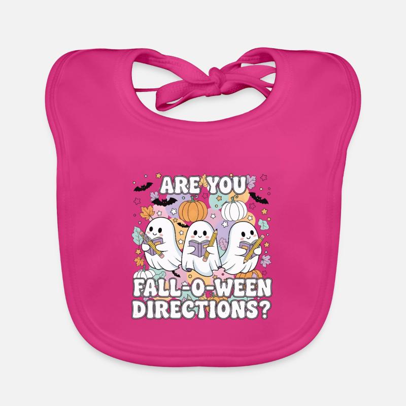 Fall-O-Ween Ghosts Reading - Organic Baby Bibs - fuchsia
