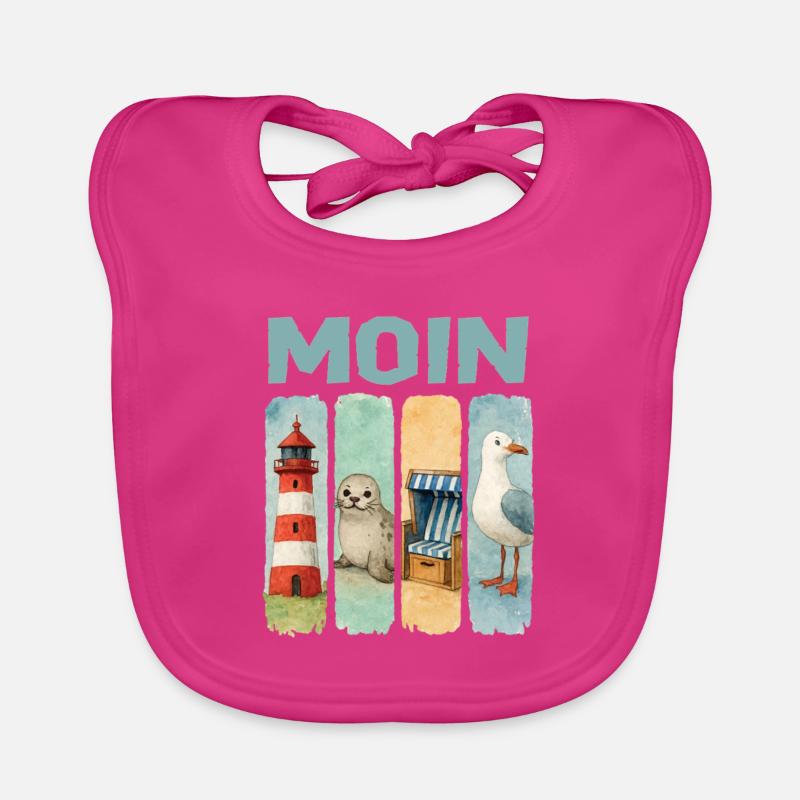 Moin lighthouse seal beach chair seagull coast Organic Baby Bibs