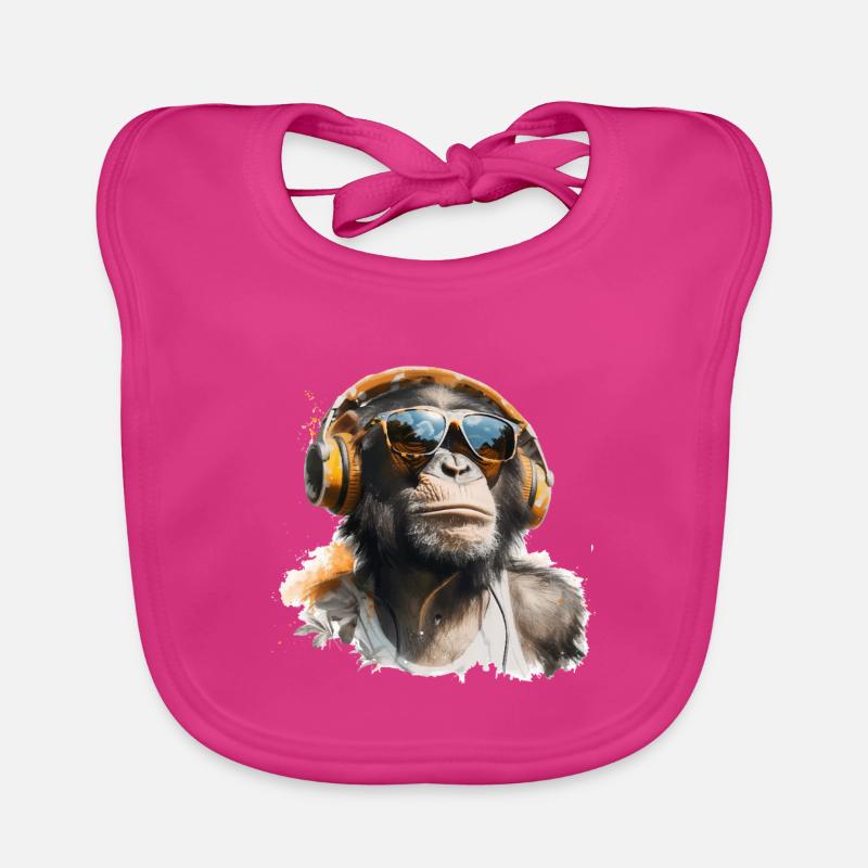 Singe avec écouteurs et lunettes de soleil Bavoir bio Bébé