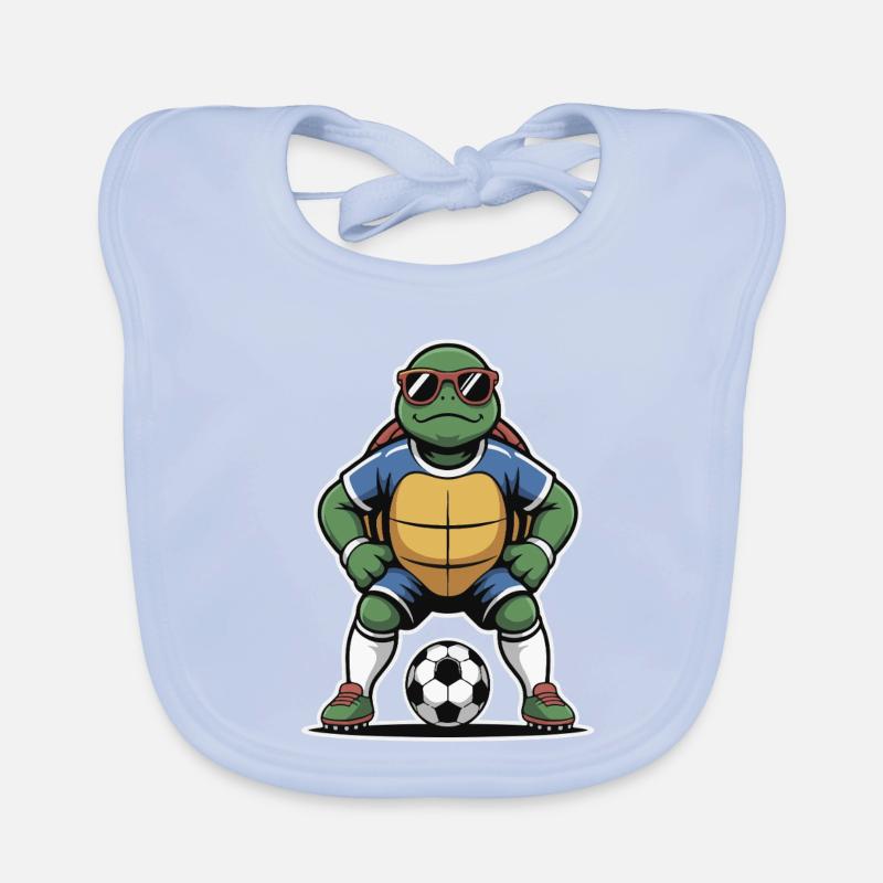 Turtle in soccer outfit Organic Baby Bibs