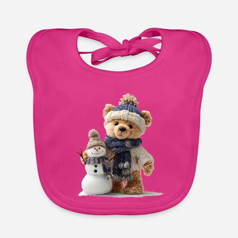 Teddybär baut einen Schneemann Baby Bio-Lätzchen