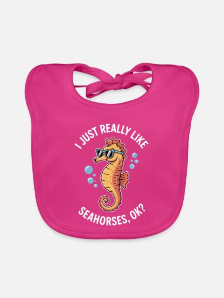 Seahorse Saying Funny Seahorse Gift - Organic Baby Bibs - fuchsia - Front