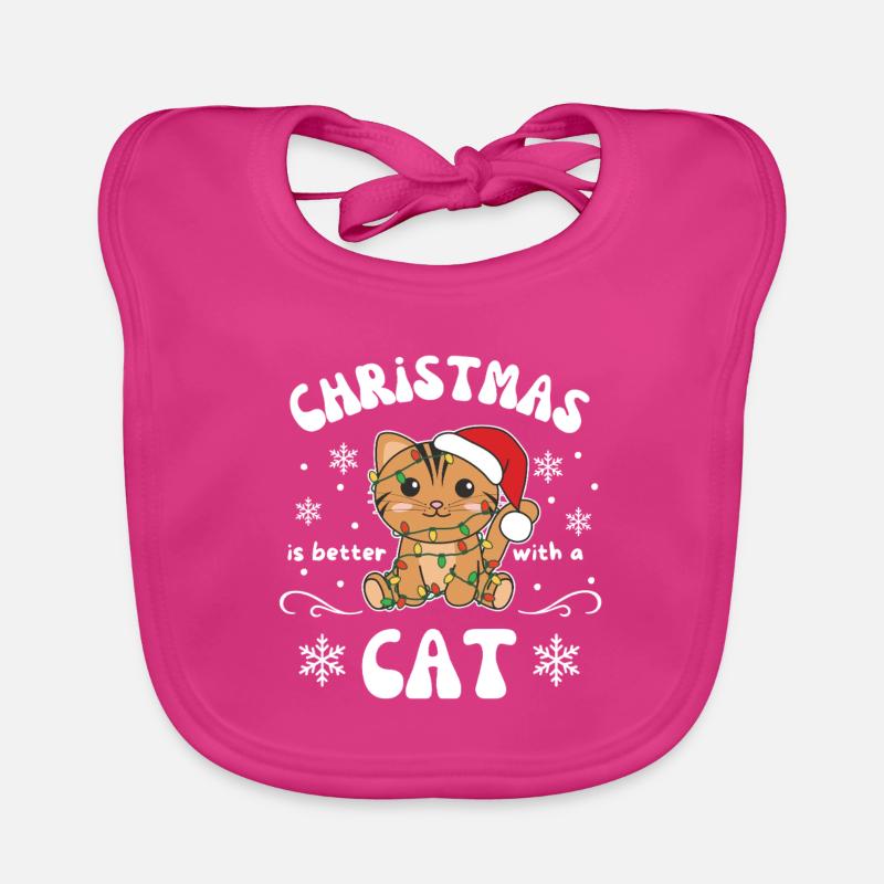 Weihnachten ist besser mit einer Katze - Baby Bio-Lätzchen - Fuchsia