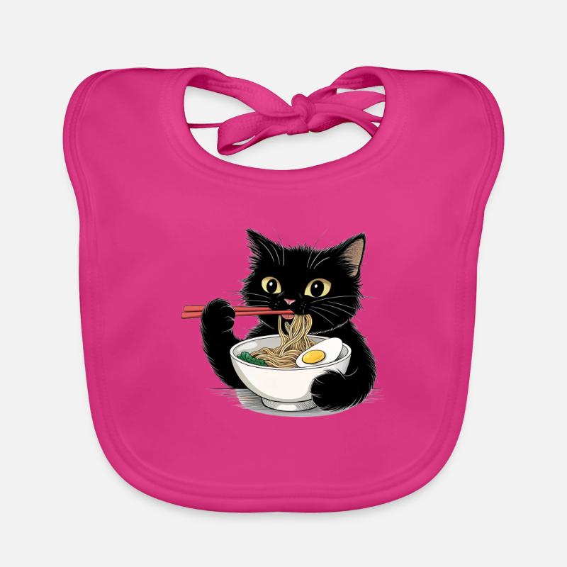 Schwarze Katze isst Ramen Nudeln  Baby Bio-Lätzchen