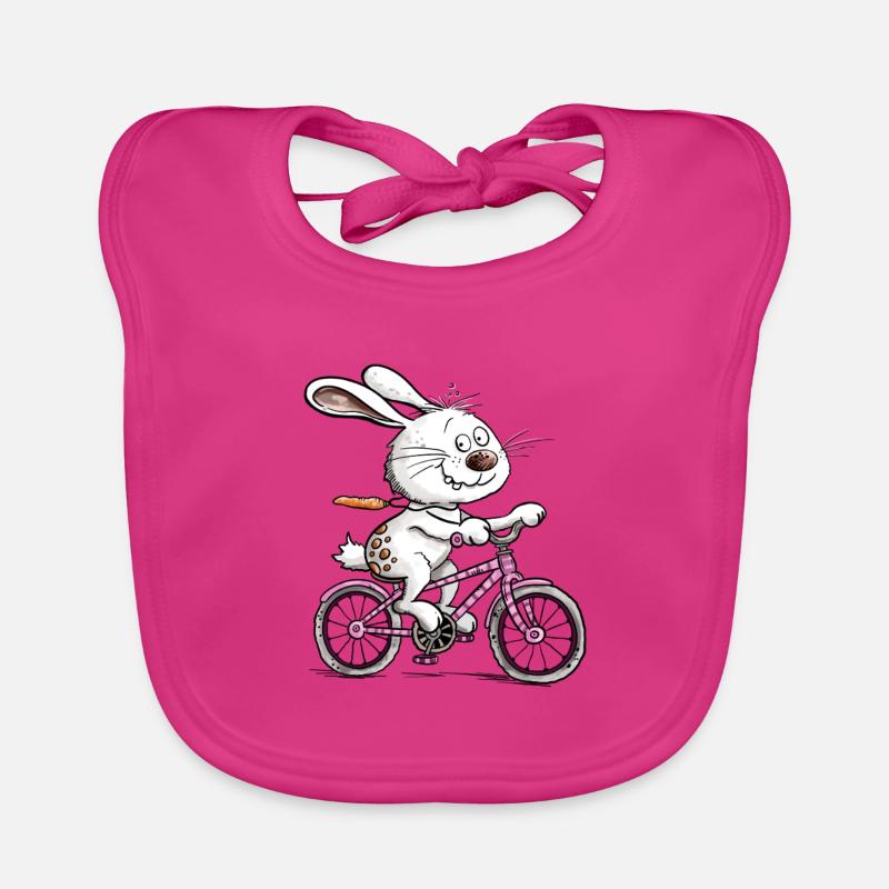 Lapin à vélo, cycliste, lapin, lapin - Bavoir bio Bébé - fuchsia