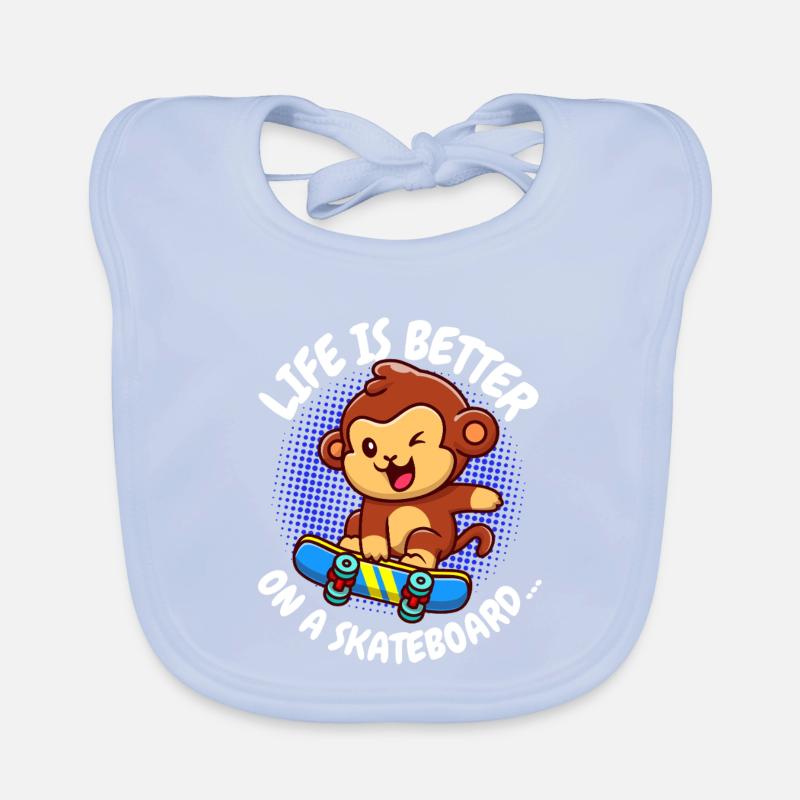 Life Is Better Skateboard Affe Monkey Baby Bio-Lätzchen