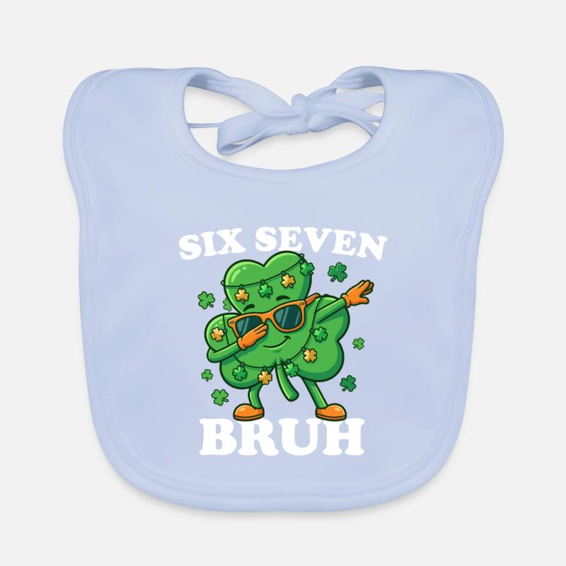 Six Seven Bruh Dabbing Shamrock 6 7 Fun 6-7 Organic Baby Bibs