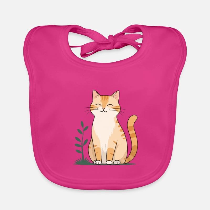 Cheerful Orange Cat in Green Organic Baby Bibs