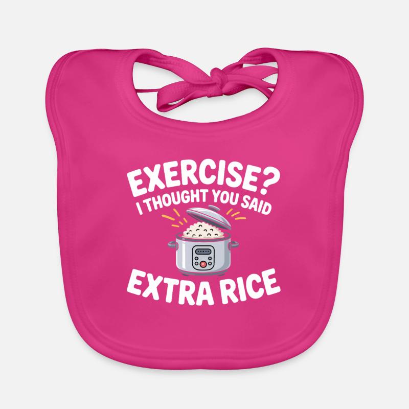 Blague sur le riz : Riz en extra - Bavoir bio Bébé - fuchsia