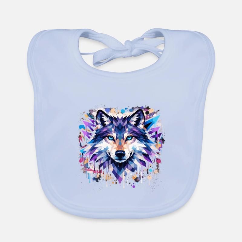 Polygon Wolf Graffiti – Bunter Wolf Kopf Urban Art Baby Bio-Lätzchen