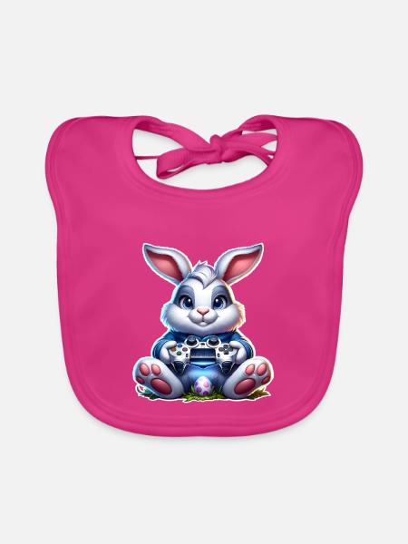 Osterhase Gaming Gamer - Baby Bio-Lätzchen - Fuchsia - Vorne