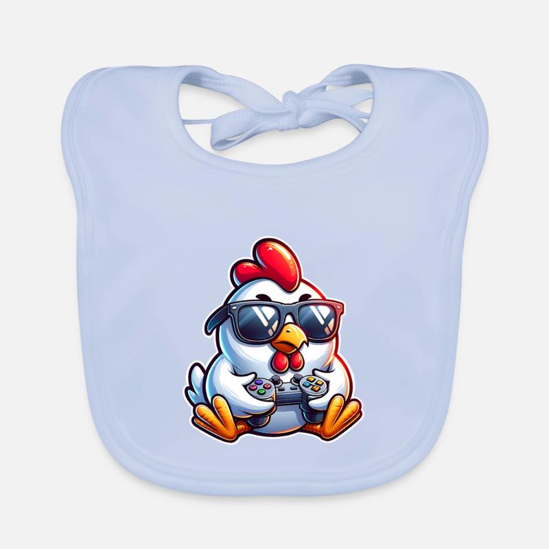 Gamer Huhn mit Controller Baby Bio-Lätzchen